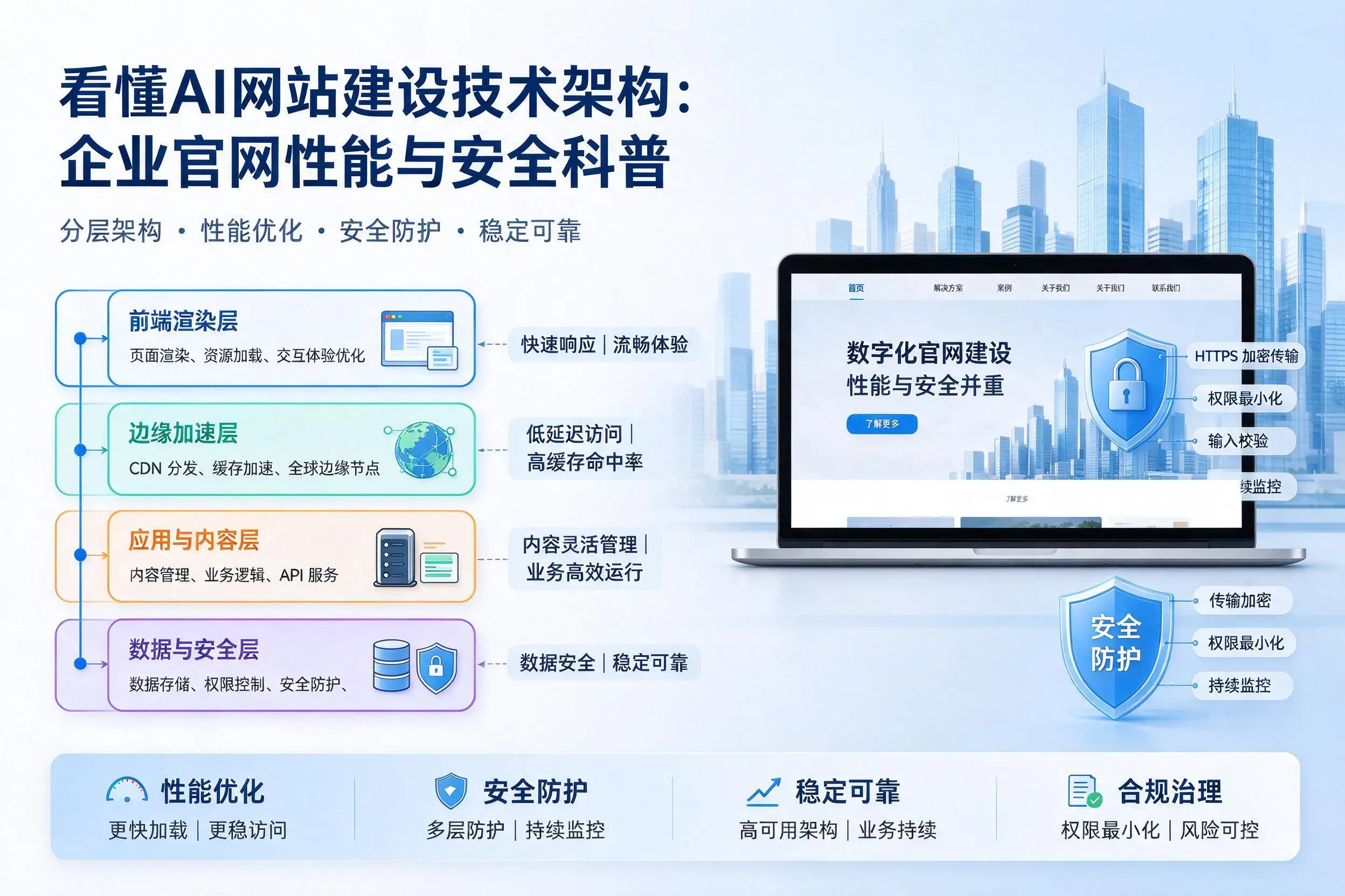 看懂AI网站建设技术架构:景德镇企业官网性能与安全科普