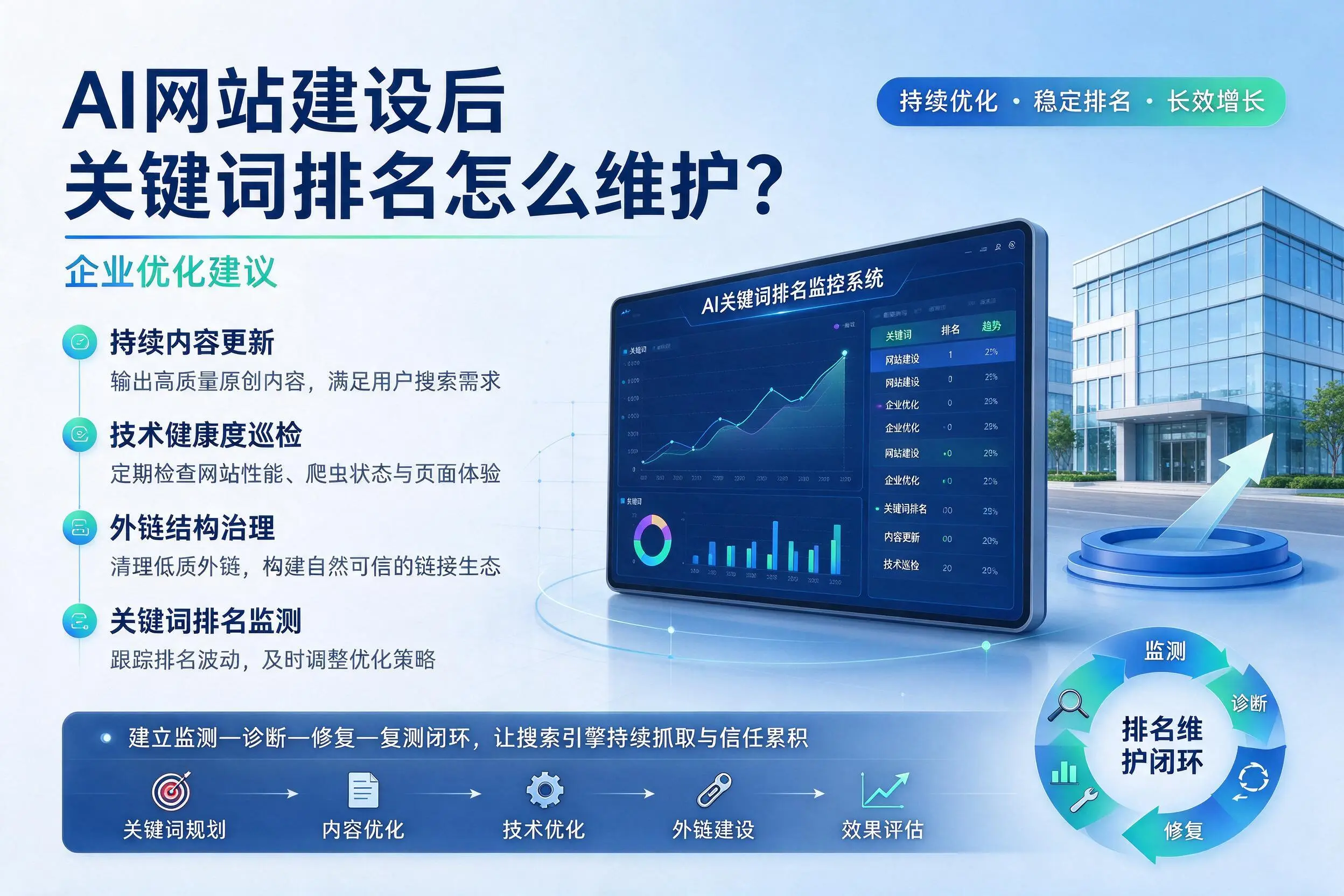 AI网站建设后关键词排名怎么维护？景德镇企业优化建议