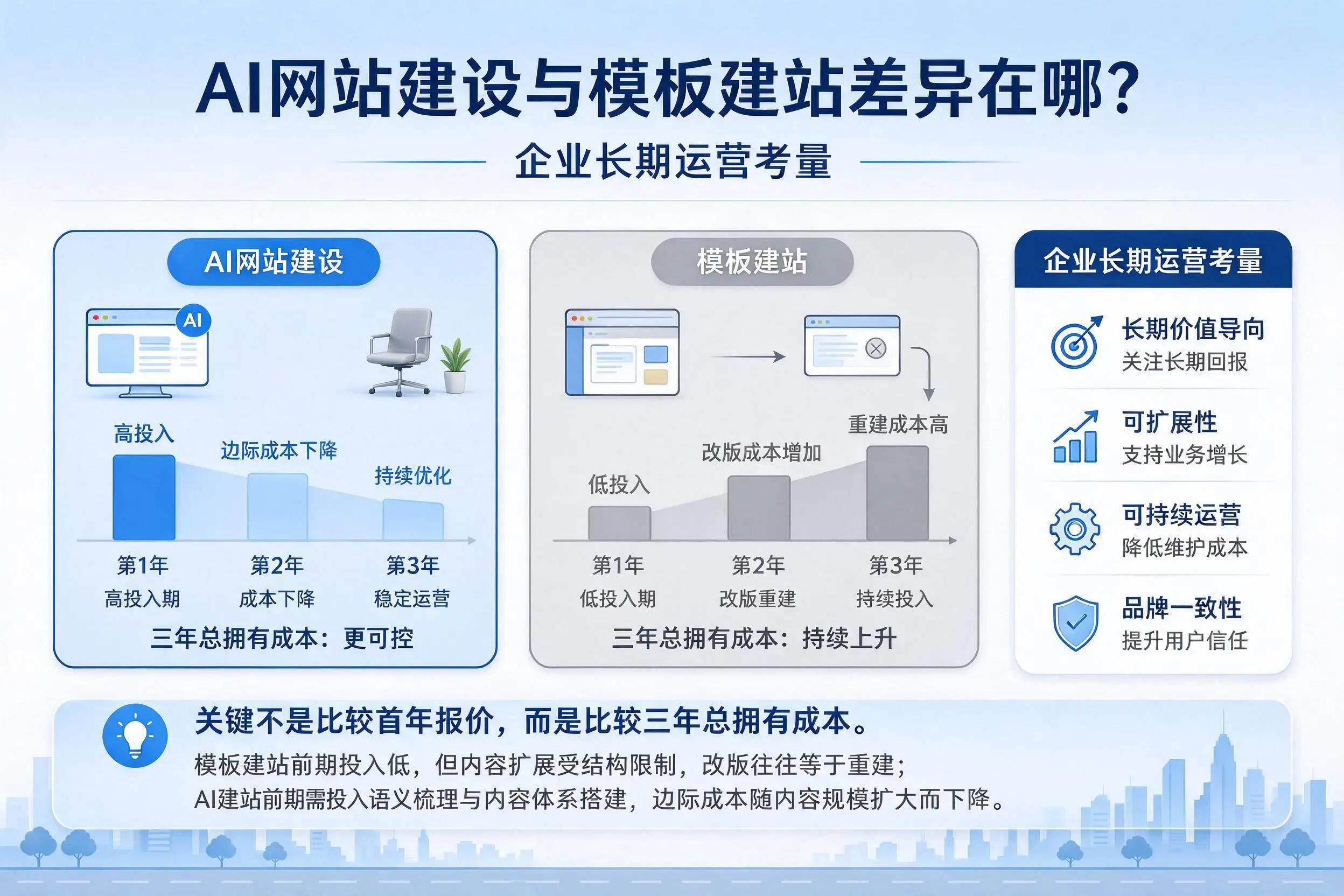 AI网站建设与模板建站差异在哪?景德镇企业长期运营考量